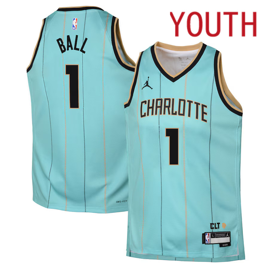 Youth Charlotte Hornets #1 LaMelo Ball Jordan Brand Mint City Edition 2024-25 Swingman Player NBA Jersey->new orleans saints->NFL Jersey